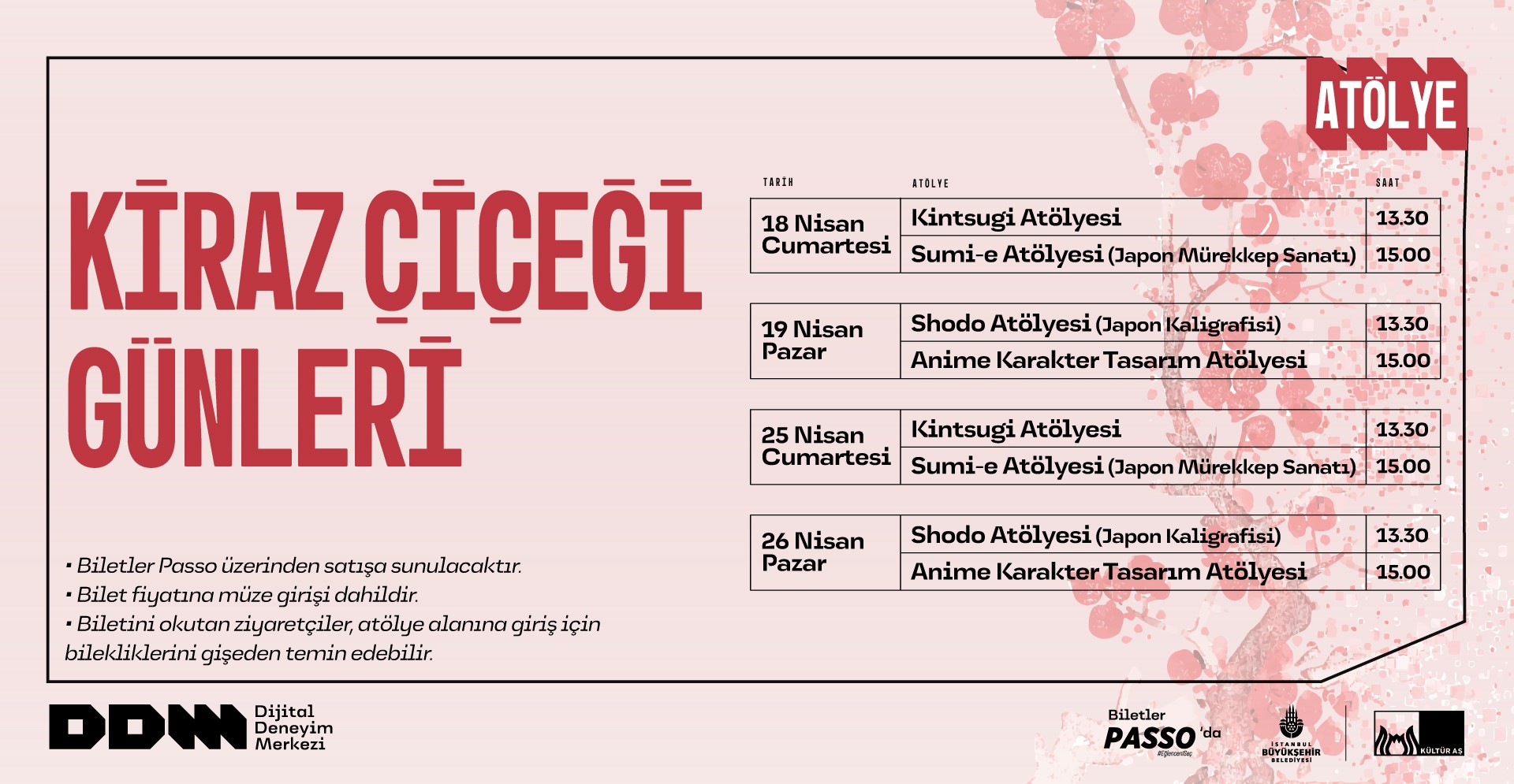 Dijital Deneyim Merkezi’nde Kiraz Çiçeği Günleri başlıyor! “Düşler Zamanı: Japonya” sergisinden ilhamla hazırlanan atölye ve etkinlik biletleri Passo’da satışta!