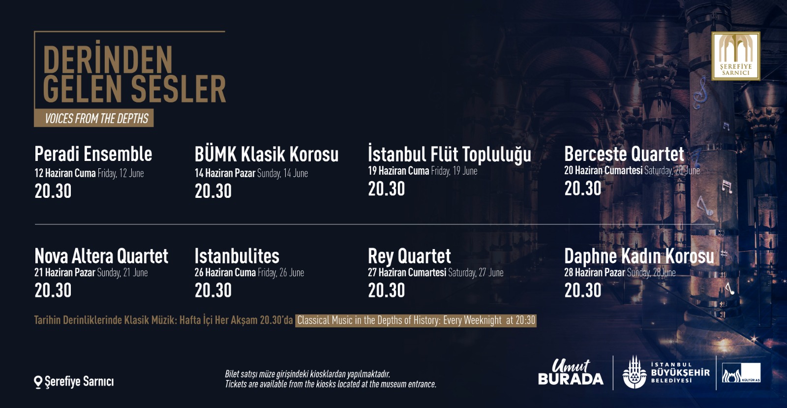 “Derinden Gelen Sesler” konserleri haziran ayı boyunca Şerefiye Sarnıcı’nda devam ediyor!