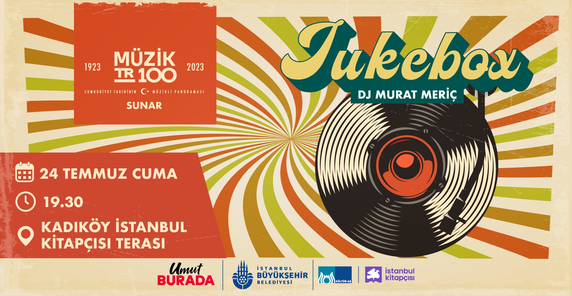 Cumhuriyet’in 100 yıllık müzik yolculuğu, “Müzik TR100 Jukebox” etkinliği ile İstanbul Kitapçısı Kadıköy şubesinde dinleyicilerle buluşuyor!